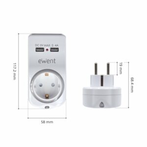 Ewent Cargador de Pared USB 4en1 2.4A,EW1225,8054392619540