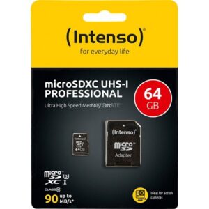 Tarjeta de Memoria Intenso 3433490 Micro SD UHS-I profesional 64GB,Intenso 3433490,3433490,Micro SD UHS-I profesiona,4034303022366