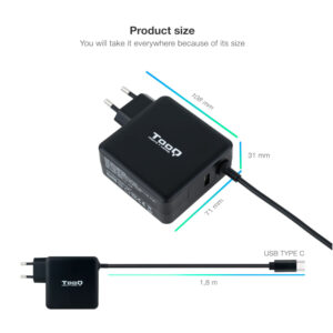 Tooq Cargador portátil conector USB-C 65W,Tooq Cargador portátil,65W,TQLC-USBC65PD,8433281011984