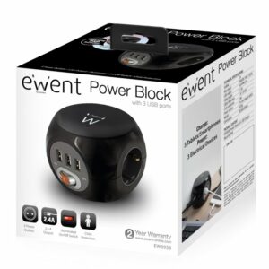 EWENT EW3938 Regleta Cubo 3 tomas Shucko + 3 USB,EWENT EW3938,EW3938,Regleta Cubo 3 tomas