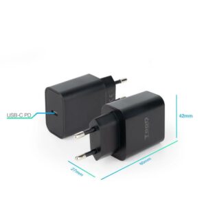 Tooq Cargador pared USB-C PD3.0 20W Negro,TQWC-PDUSBC20B,8433281013247,Tooq Cargador pared