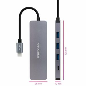 Hub USB Tipo-C Nanocable 10.16.4409 3xUSB 1xUSB Tipo-C Gris