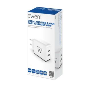 EWENT Cargador Rapido USB-C Y USB-A / GAN / 45W,EW1328,8052101431827