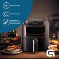 Freidora por Aire Sin Aceite Grunkel BLack Light Fryer 1400W Capacidad 6L