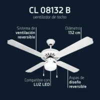 Ventilador de Techo Orbegozo CL 08132 B 60W 4 Aspas 132cm 3 velocidades