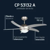 ventilador de techo orbegozo cp 53132 55w 5 aspas 112cm 3 velocidades