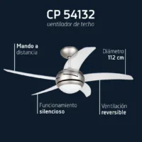 ventilador de techo orbegozo cp 54132/ 55w/ 5 aspas 112cm/ 3 velocidades