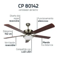 ventilador de techo orbegozo cp 80142 70w 5 aspas 142cm 3 velocidades