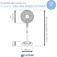 ventilador de pie grunkel fan n16ecotimer 60w 5 aspas 40cm 3 velocidades