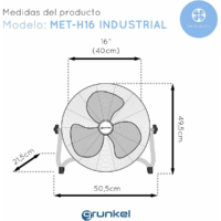 ventilador de suelo industrial grunkel met h18industrial 90w 3 aspas 45cm 3 velocidades