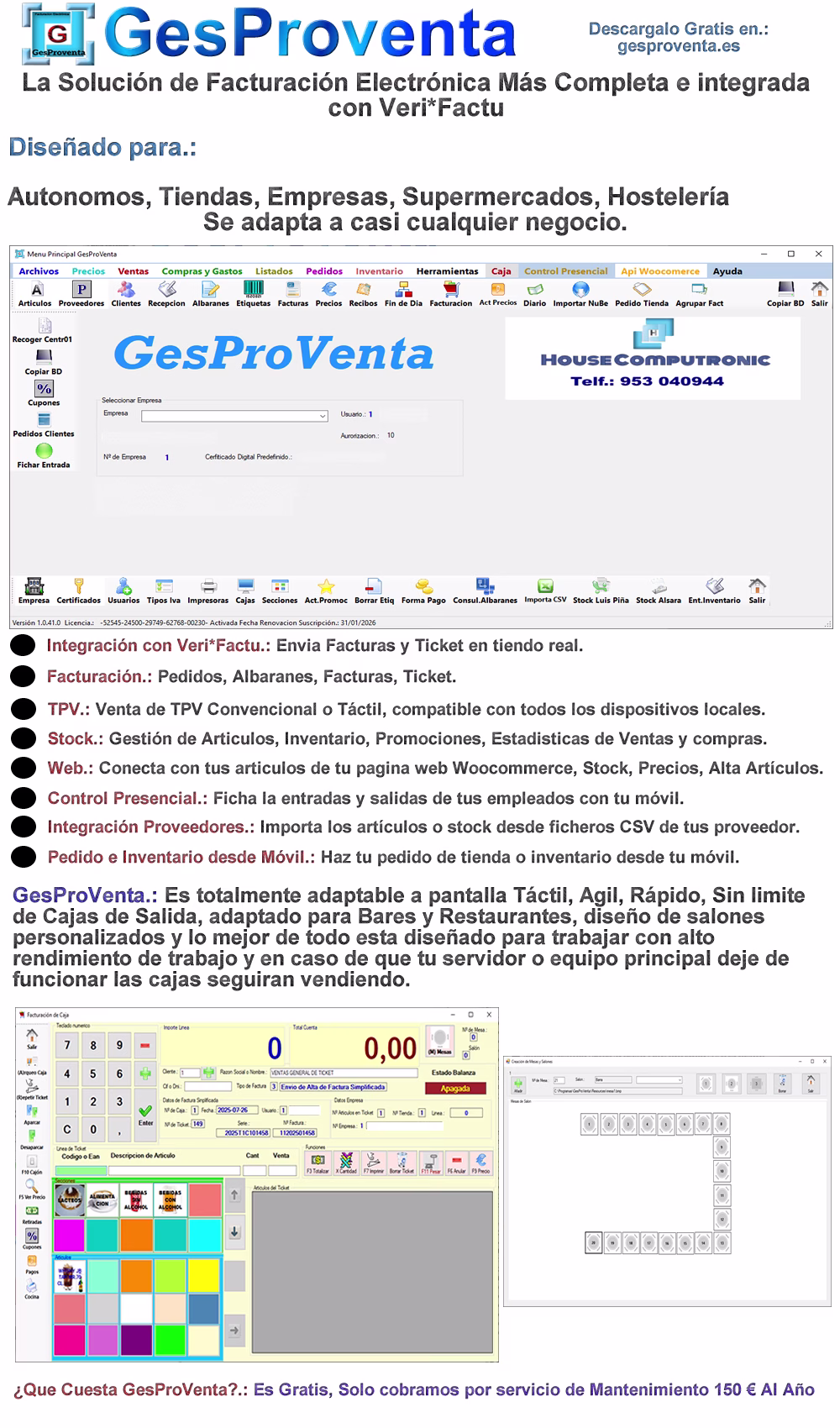 descarga gratis gesproventa de facturación electrónica con verifactu aeat
