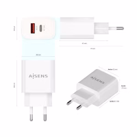 aisens cargador 20w usb c pd3.0 usb a qc3.0 blanco