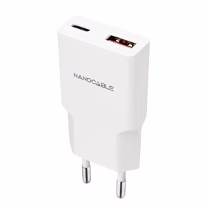 Nanocable Cargador USB-C/PD + USB-A/QC 20W Blanco