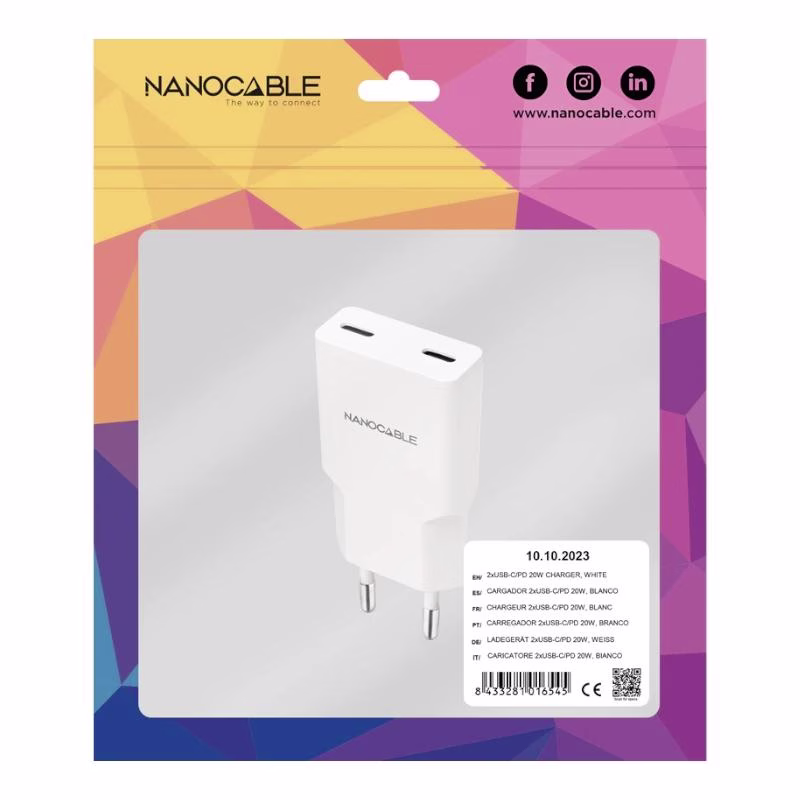 Nanocable Cargador 2xUSB-C/PD 20W Blanco - Imagen 2