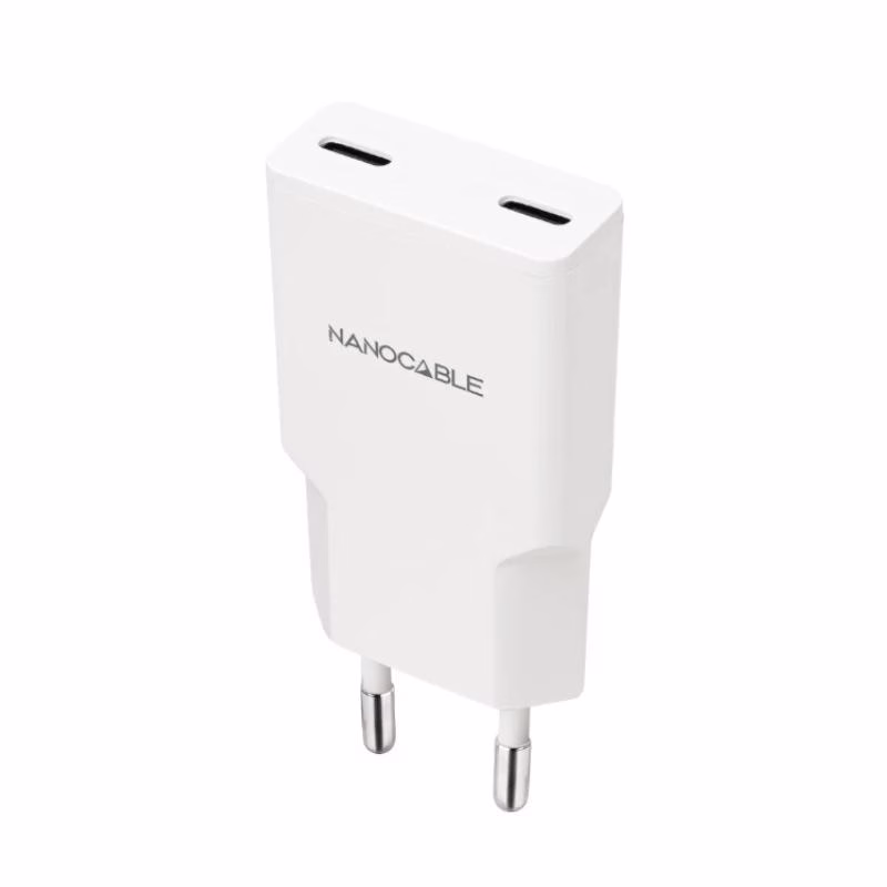 Nanocable Cargador 2xUSB-C/PD 20W Blanco