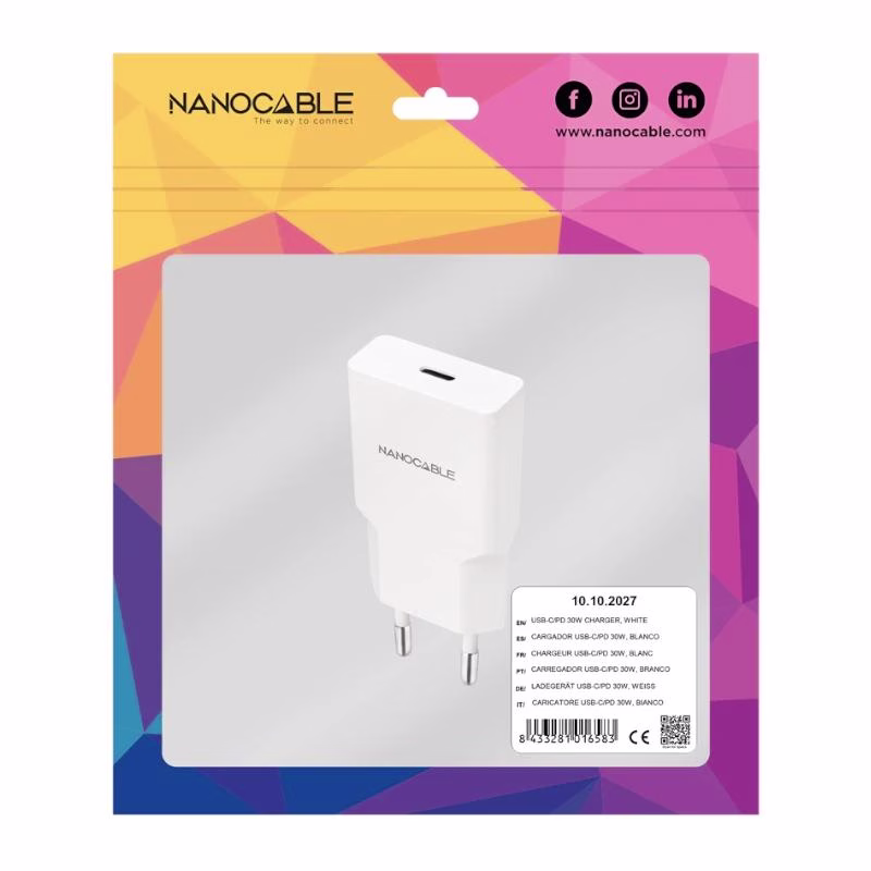 Nanocable Cargador USB-C/PD 30W Blanco - Imagen 3