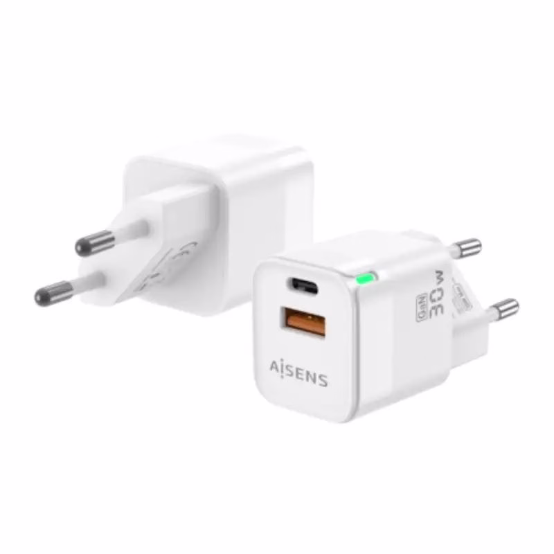 Aisens Cargador GaN 30W USB-C PD3.0 QC4.0 USB-A
