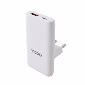 Tooq Cargador pared GAN USB-C/PD + USB-A/QC 65W