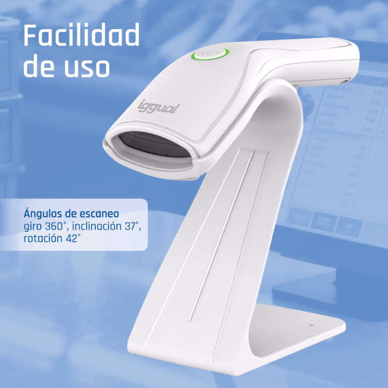iggual lector código barras 2d usb botón blanco