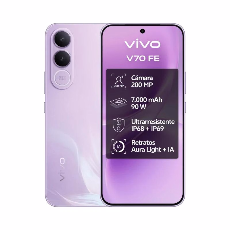VIVO V70 FE 6.83" 8Gb 256Gb Bundle Ch90w+ Buds3 Purpura - Imagen 2